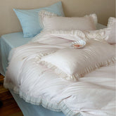Mabel Lace Double Gauze Striped Bedding Set - Pink